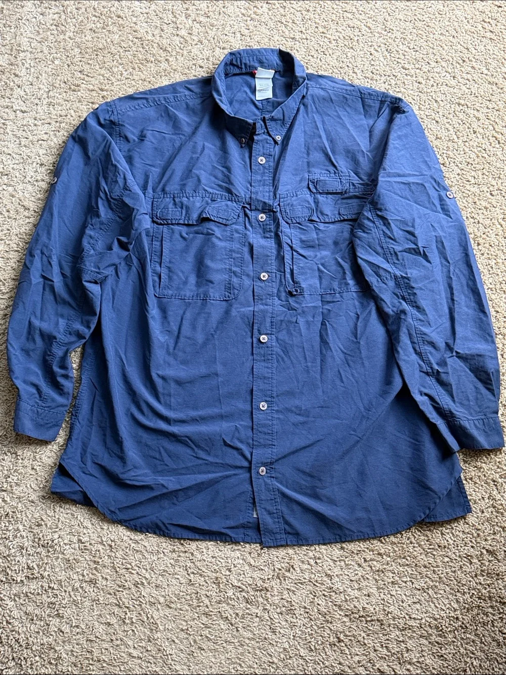 EUC Mens The North Face VaporWick Solid Blue Long Sleeve ButtonDown Shirt SZ XXL